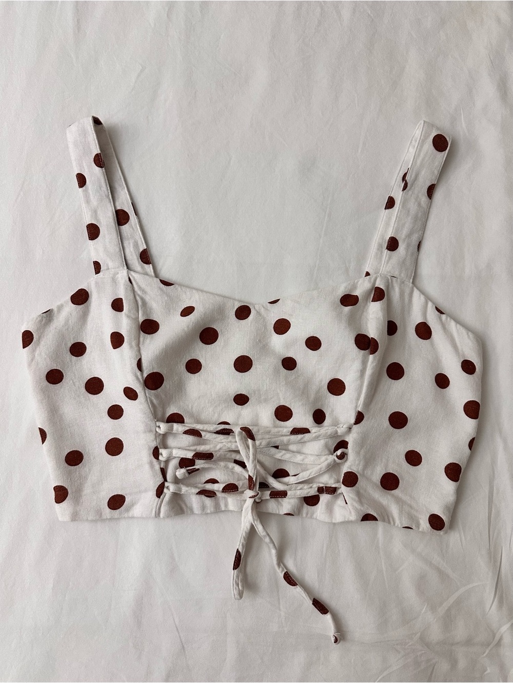 Abercrombie & Fitch White Crop Top with Brown Polka Dots